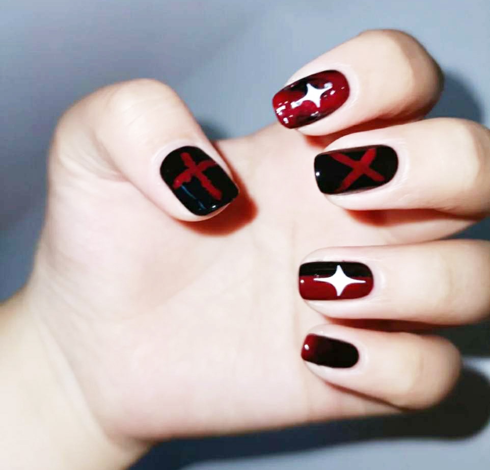 Deep red goth nails