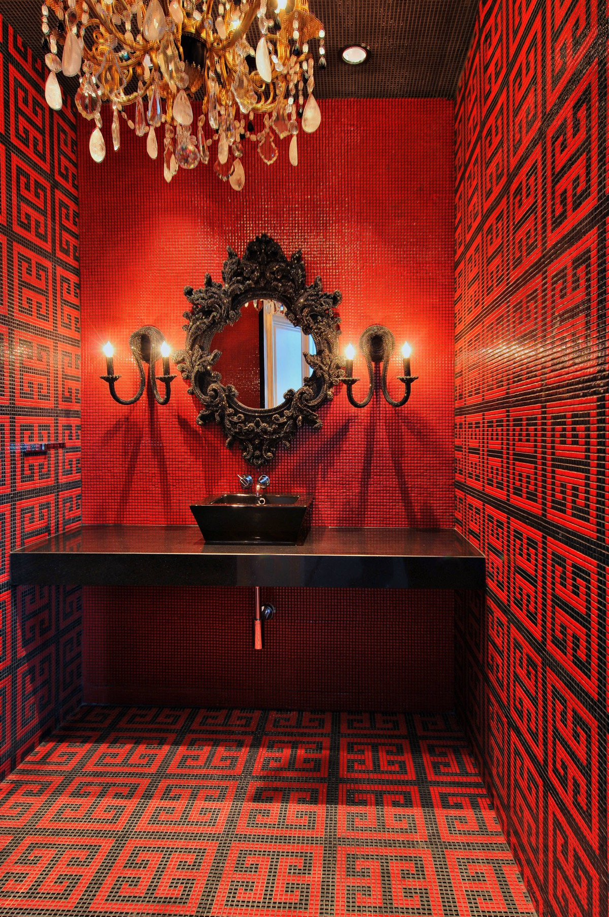 black and red goth bathroom